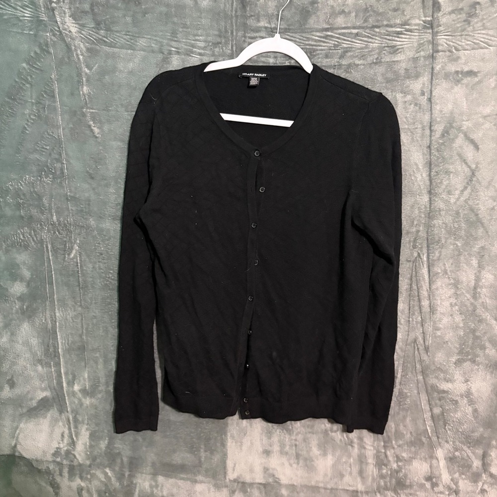 Hilary Radley Cardigan Womens Medium Black Long Sleeve Button Sweater